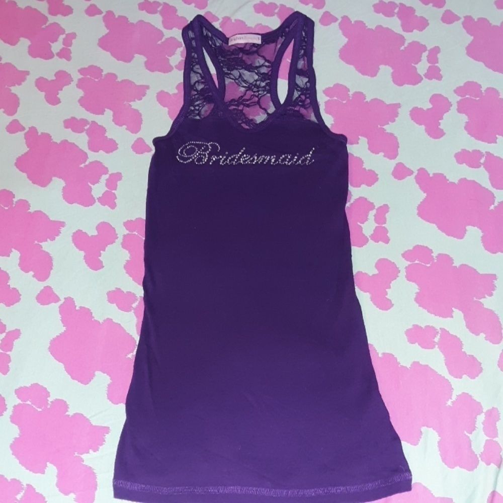 Bridesmaid Bling & Lace Racerback Tank Top Small